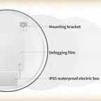 48" Round LED Bathroom Mirror, Wall Mounted Backlit Vanity Mirror with 45° Beveled Frame Lighted Mirror for Bedroom, Fog Free 3-Color Dimmable Lights Memory Function, Black