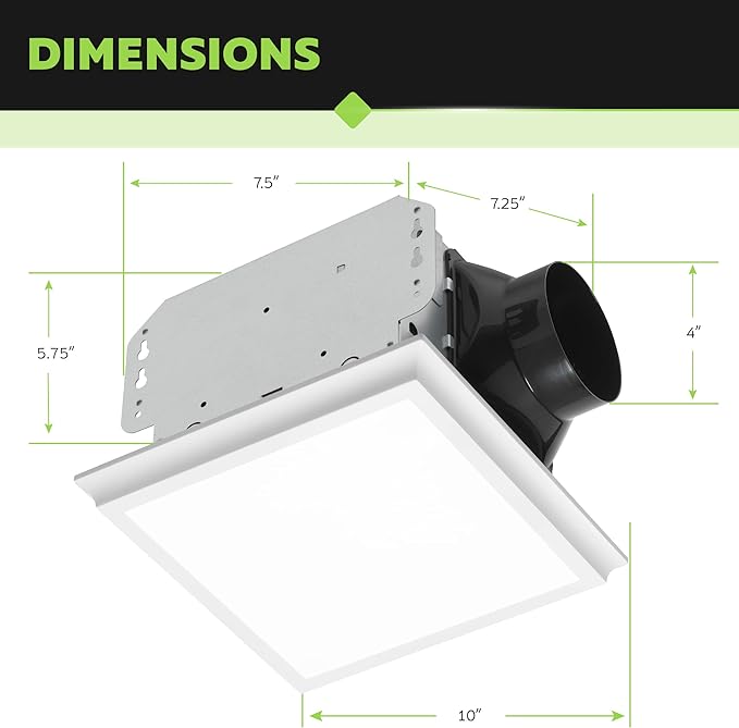 Homewerks 7141-80-G4 Bathroom Fan Integrated LED Light Ceiling Mount Exhaust Ventilation Whisper Quiet 1.1 Sones 80 CFM, White