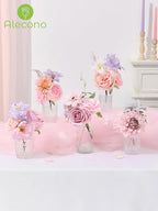 Alecono Artificial Flowers, Pink Purple Fake Flowers with Stems for DIY Wedding Bridal Bouquets, Cake Floral Arrangement Home Decor Indoor Outdoor