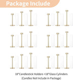 NUPTIO Candle Holders for Table Centerpiece: 18 Pcs 23.6 & 21.7 & 19.7 in Tall Gold Hurricane Candlesticks Holder with Glass Cylinder Cover Bulk Taper Candles Sticks Stand for Thanksgiving Party Decor