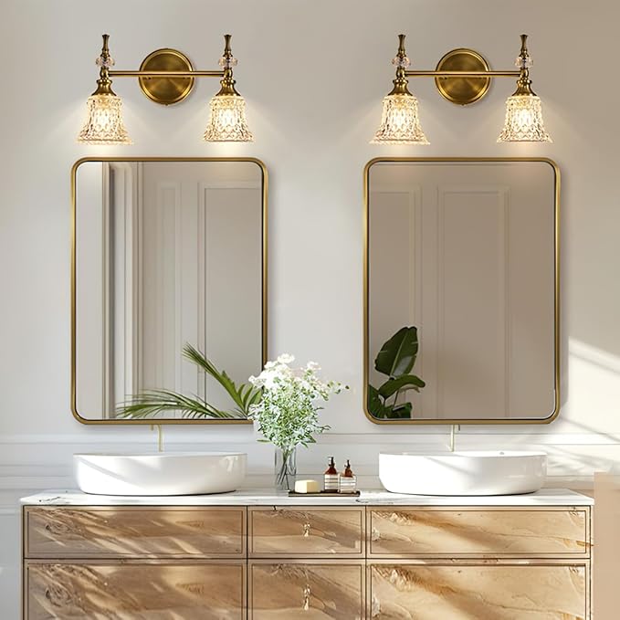 ANDY STAR 40x32 Inch Gold Bathroom Mirror, Brushed Gold Mirrors for Wall in Anti-Rust SUS304 Tube Metal Frame, Rounded Rectangle Mirrors 1’’ Deep Wall Mounted Vertically/Horizontal for Bathroom