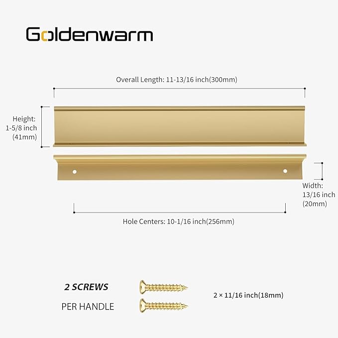 goldenwarm 15 Pack Gold Finger Edge Pulls Drawer Finger Pulls Champagne Gold Kitchen Hardware Handles Bedroom Dresser Drawers,256mm Hole Centers