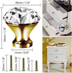 30mm Kitchen Cabinet Knobs Drawer Pull Handle Hardware, Crystal Clear Glass Round Diamond Shape Dresser Closet Bi-fold Door Bathroom Cupboard Desk Nightstand Furniture Decorative Drawer Knobs （12PCS）
