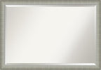 Amanti Art Silver Bathroom Mirror for Over Sink, 27x39 Elegant Brushed Pewter Narrow Rectangle Vanity Mirror, Large Casual Frame, Hangs Horizonally and Vertically, Bathroom Wall Decor, Beveled Edge