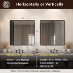 ANDY STAR 36X36 Inch Square Black Bathroom Mirror, Matte Black Vanity Mirrors for Wall, Rounded Square Mirror for Bathroom, Seamless Tube Metal Frame, 1’’ Deep Wall Mounted Vertical/Horizontal