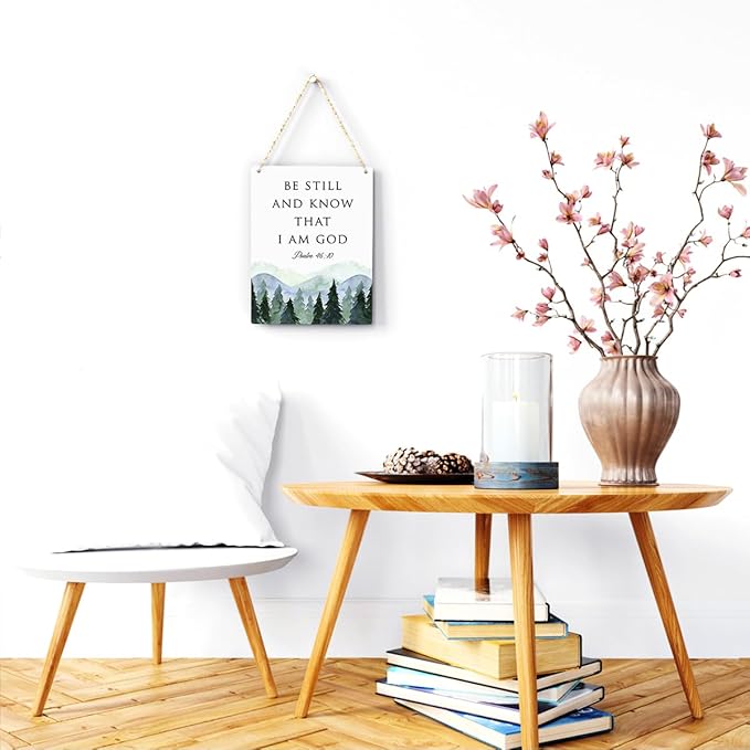 Inspirational Decor Be Still and Know That I am God Psalm 46:10 Christian Gifts Bible Verse Wall Art Scripture Wooden Hanging Sign for Modern Home Office Bathroom Bedroom Decoration 8 x 10 Inches