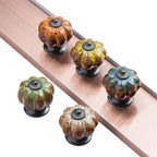 10 Pack Vintage Ceramic Pumpkin Cabinet Knobs, Kitchen Cabinet Drawers Dresser Cupboard Pull Handles Door Pulls with 5 Kinds of Screws (Leopard Print -Orange)