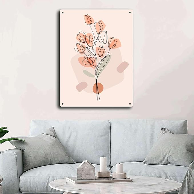 Metal Signs Abstract Floral Line Art Poster Metal Signs 12x16inch Tin Sign