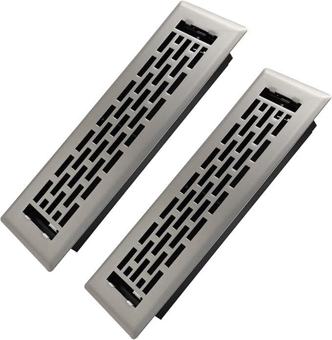 2x10 Inches 2 Pack Heavy Duty Walkable Floor Register - Easy Adjust Air Supply Lever Decorative Floor Vent Covers - Boston Design Vent Covers for Home - Satin Nickel