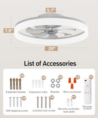 Smart Ceiling Fans with Light and Remote,20'' Low Profile Ceiling Fan with 6-Speed & Dimmable LED, Alexa/APP Home Voice Control, App, Reversible Airflow, App Timer, for Beedroom（White）