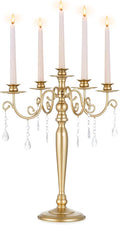 Sziqiq Gold Candelabra Candle Holder: 5 Arm Candelabras Centerpiece Table Decorations for Wedding - Vintage Metal Candlestick Candleholders for Dining Table Fireplace