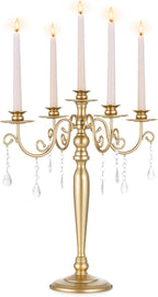 Sziqiq Gold Candelabra Candle Holder: 5 Arm Candelabras Centerpiece Table Decorations for Wedding - Vintage Metal Candlestick Candleholders for Dining Table Fireplace