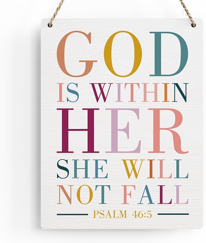 Motivational Scripture Wall Art Bible Verses Psalms 46:5 Wooden Hanging Sign Prayer Room Decor Religious Gift Christian Wall Decor for Home Office Bedroom Living Room Nursery 8x10 Inches