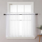 Chyhomenyc White Sheer Curtains 36 inch Length 2 Panels Set, Light Filtering Voile Rod Pocket Short Window Curtians for Bathroom Living Room Farmhouse Small Windows, Each 42Wx36L in, 2PCS, White