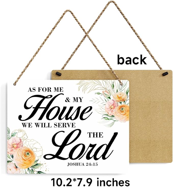 Inspirational Decor As for Me and My House We Will Serve The Lord-Joshua 24:15 Christian Bible Verse Wall Art Scripture Wooden Hanging Sign for Farmhouse Home Wall Art Decoration 10 x 8 Inches