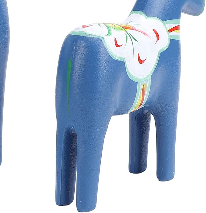 EVGATSAUTO Hand Painted Swedish Wooden Horse Figurine Pair Home Wedding Decor Nordic Design Blue