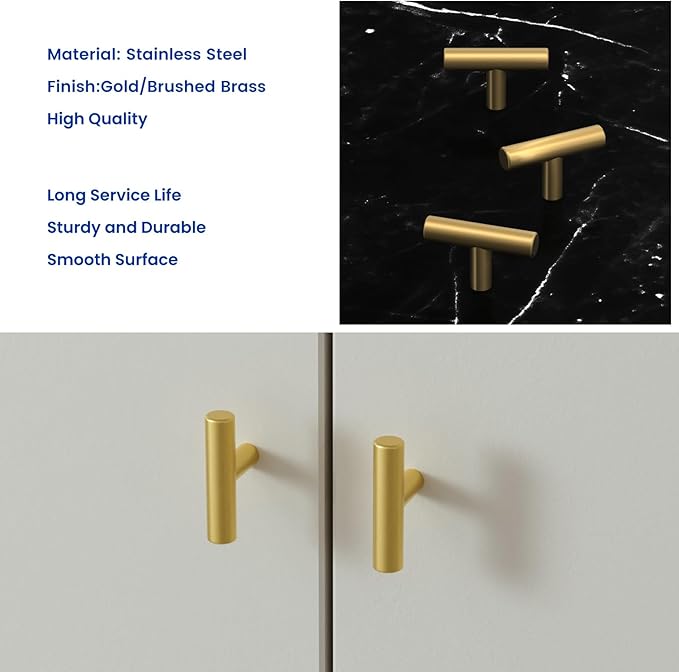 LONTAN 30 Pack Kitchen Cabinet Knobs Gold Drawer Knobs Brushed Brass Kitchen Cabinet Hardware for Bathroom Cupboard 2in Overall Length,Stainless Steel