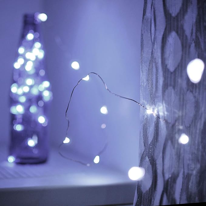 Led Fairy Lights Battery Operated, 2 Packs Mini Battery Powered Copper Wire Starry Fairy Lights for Bedroom, Christmas, Parties, Wedding, Centerpiece, Decoration (5m/16ft Cool White)