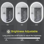 Bathroom LED Oval Mirror, 24 x 36 inches, Wall Mount, 3 Colors, Stepless Dimmable, Anti-Fog, Backlit, Frameless Frosted Edge, Home Mirror