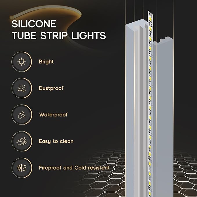 LED Strip Lights Warm White 3000K,16.4ft 110-120V Neon Rope Lights,Flexible Silicone Outdoor Waterproof Neon Strip Lights for Bedroom,Mirror,Kitchen Cabinet, Living Room,Halloween Decor