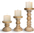 Candle Holder for Pillar Candle Set of 3, Farmhouse Wood Candle Holder, Rustic Wooden Candle Stand, Vintage Tall Candle Stand Decorative for Living Room, Table Centerpiece,Brown