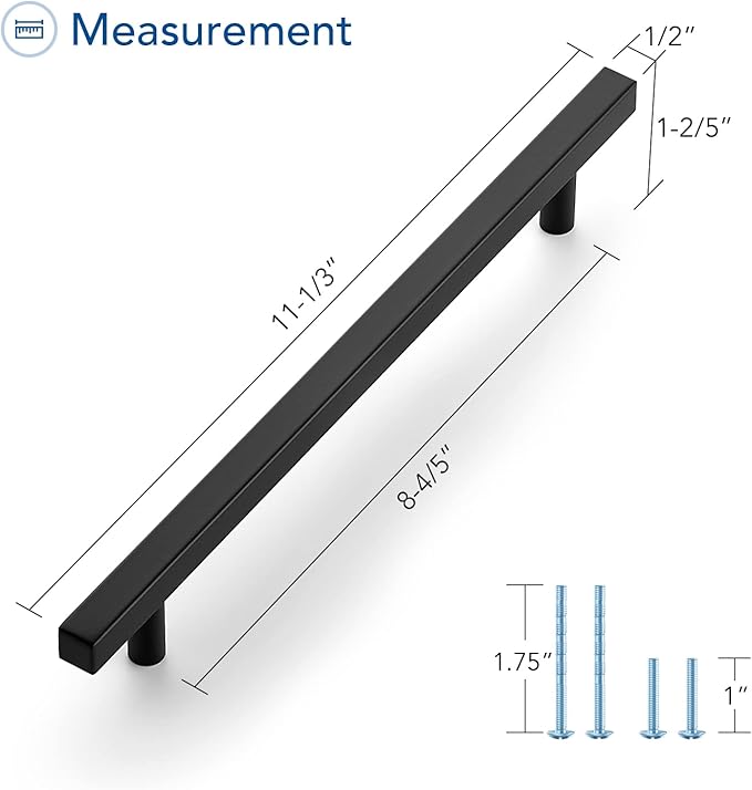 Ravinte Cabinet Handles 25 Pack - 8-4/5 Inch Matte Black Square Pulls, 11-3/10 Inch Overall Length for Kitchen Hardware and Drawers