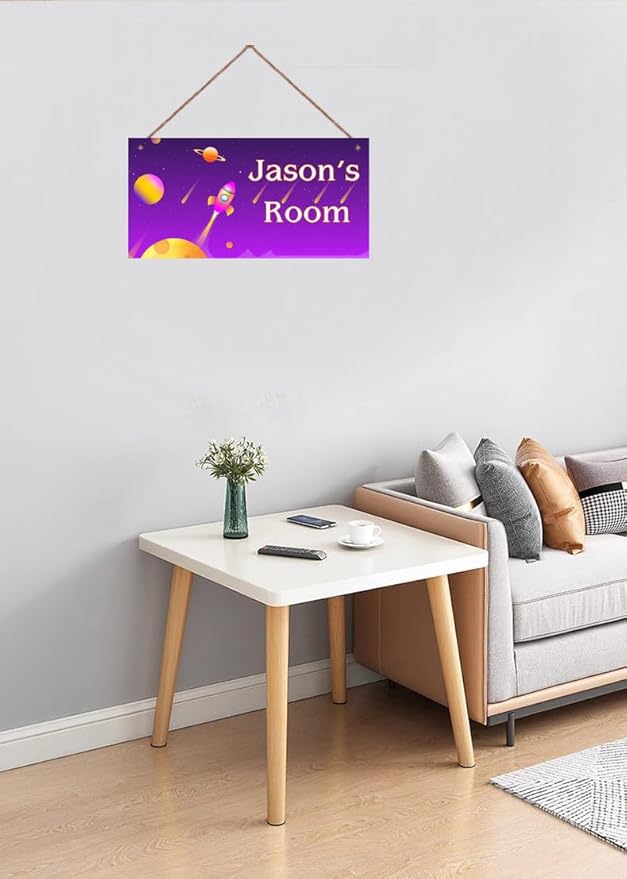 Personalized Sign Outer Space Theme Wall Art Decor For Kids Room Custom Name Universe Star Door Décor For Little Man Cave, Rocket Nursery Art Plate For Boys Room Girls Bedroom