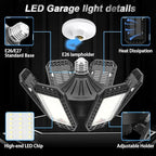 4 Pack LED Garage Light, 200W 20000LM 6500K LED Shop Lights, Garage Lights Ceiling Led with 6+1 Deformable Panels, Screw in E26/E27 Socket Bulb for Warehouse, Workshop, Basement, Barn Lighting
