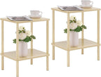 Apicizon 2 Tier End Table Set of 2, Small Side Table with Solid Wood Legs, Boho Bedside Table with Storage Shelf, Nightstand for Small Spaces, Bedroom, Living Room, Entryway, Light Natural