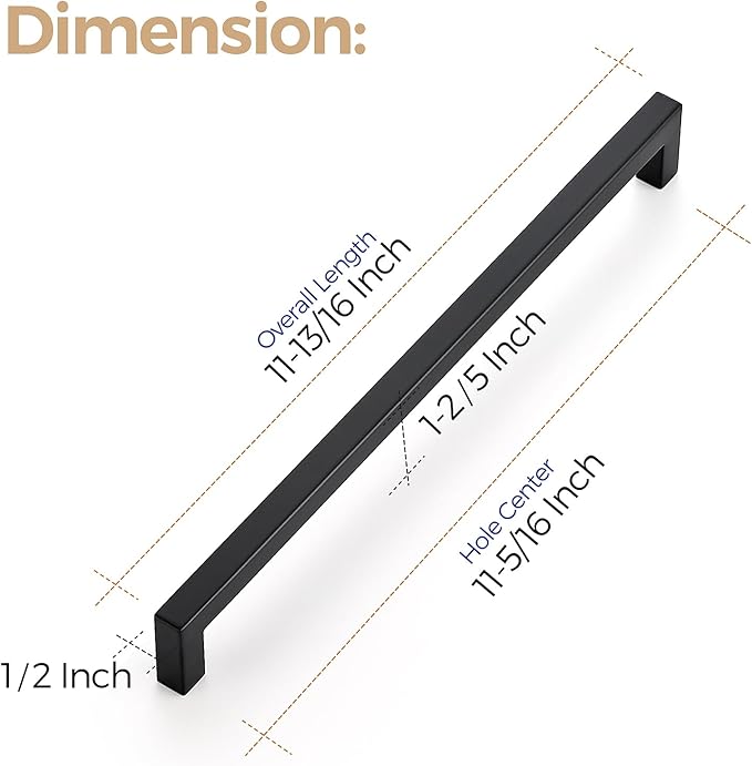 Ravinte 10 Pack 11-5/16 Inch Square Cabinet Handles - Matte Black Pulls for Kitchen Drawers and Cabinets - Hardware Handles