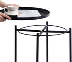 HollyHOME Round Metal Side Table, Outdoor Small Folding Accent Stand with Removable Tray, 17.72'' Portable End Table for Balconies, Gardens, Living Rooms and Bedrooms, Black