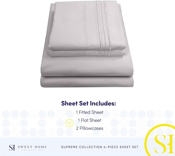 King Size Sheets - Breathable Luxury Bed Sheets with Full Elastic & Secure Corner Straps Built In - 1800 Supreme Collection Extra Soft Deep Pocket Bedding Set, Sheet Set, King, Silver