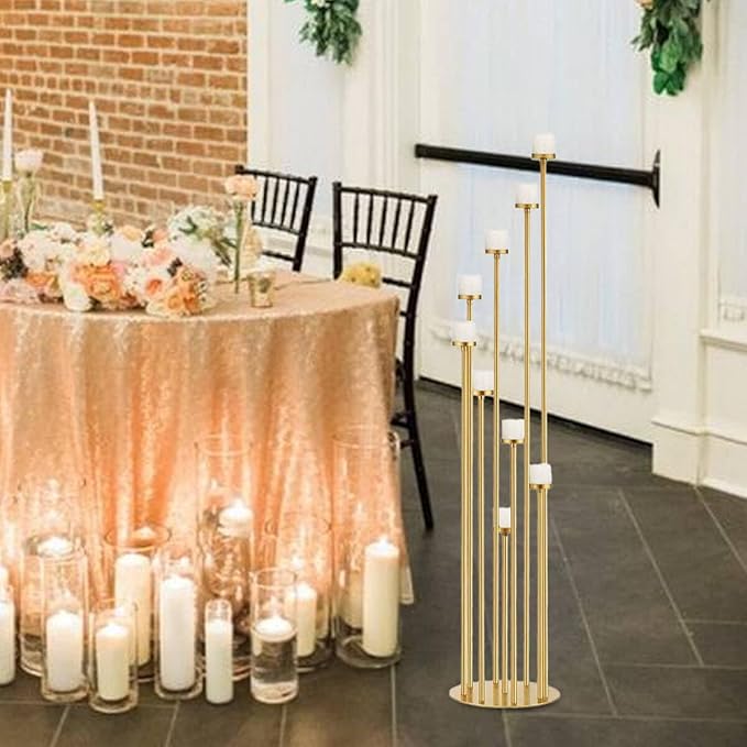 4pcs 9 Arm Candelabra, Floor Candle Holders Tall Set for Wedding Aisle Decoration,Gold Candelabras for Fireplace,Candle Stand Fit for Flameless or Wax
