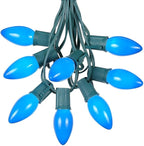 25 Foot C9 Blue Ceramic Christmas Lights Set - Indoor/Outdoor Christmas Light String - Christmas Tree Lights – Opaque Christmas Bulbs - Roofline Light String – Outdoor String Lights - Green Wire