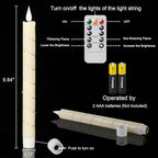 GenSwin Flameless Taper Candles with Remote and String Lights, Ivory Real Wax Taper Candles Battery Operated, LED Flameless Battery Candlesticks for Home Holiday Decor(Set of 6)