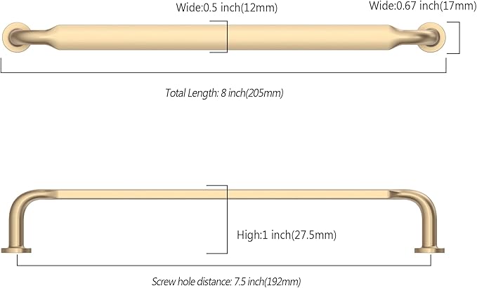 Asidrama 20 Pack 7.5 Inch(192mm) Brushed Brass Kitchen Cabinet Handles, Cabinet Pulls Kitchen Cabinet Hardware for Cupboard Drawer Pulls