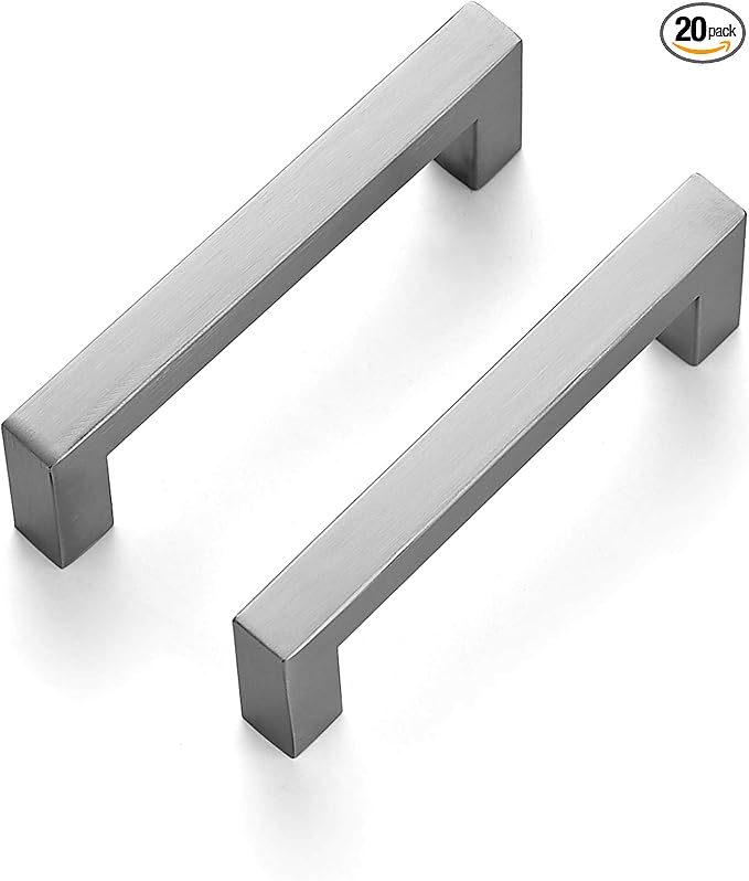 Ravinte 20 Pack 3-3/4 Inch Square Cabinet Handles Satin Nickel Pulls Brushed Nickel Drawer Pulls Kitchen Cupboard Hardware for Cabinets Cupboard Drawer Handles
