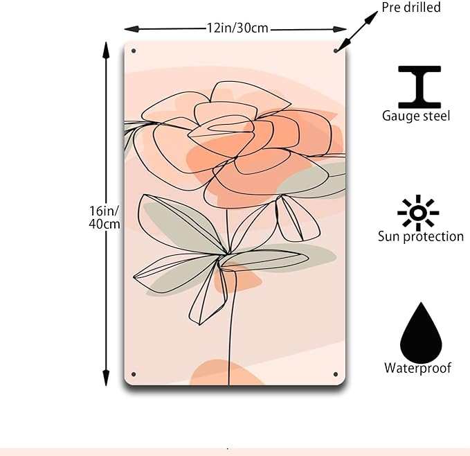 Metal Signs Scandinavian Flowers Suitable for Home Bar Cafe Farmhouse Decoration12x16inch Tin Sign