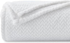 NEWCOSPLAY Super Soft Throw Blanket White Premium Silky Flannel Fleece Leaves Pattern Lightweight Bed Blanket All Season Use (White, Throw(50"x60"))