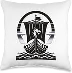 Viking Dragon Ship s Scandinavian Nordic Long Ship Throw Pillow