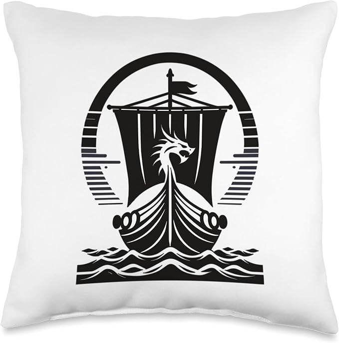 Viking Dragon Ship s Scandinavian Nordic Long Ship Throw Pillow