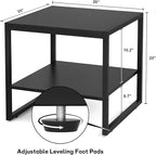 Homieasy End Table, 20 Inch Square End Table, Mini Fridge Stand with 2-Tier Storage Shelves, Industrial Wood Side Tables for Living Room, Black