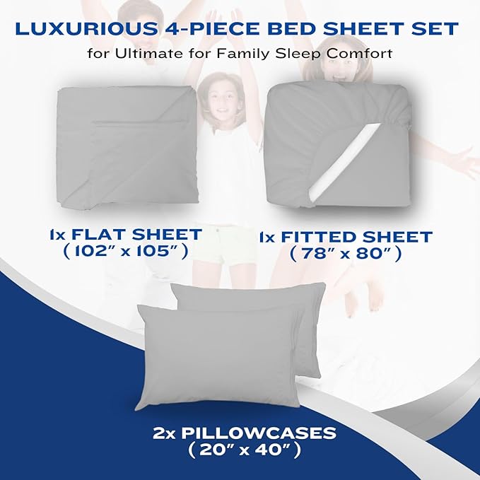 DREAMCARE Queen Size Sheets - Cooling Bed Sheets - 4pcs Set - up to 15" Deep Pocket Queen Sheet Set - Sheets Queen Size Bed - Soft & Long Lasting 100% Fine Brushed Polyester with Side Pocket - LGray