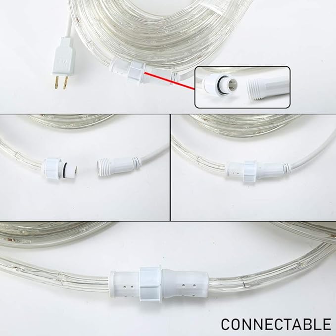 33ft LED Rope Lights, 110V 2 Wire Connectable Christmas Rope Lights Outdoor,240 LED Waterproof Indoor Outdoor Warm Rope Lights for Outside, Deck, Patio, Pool, Camping, Landscape Lighting (Warm White)