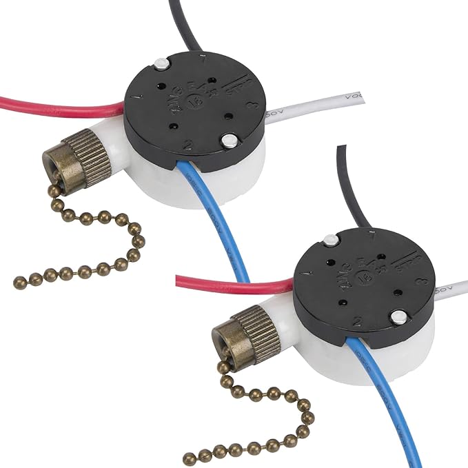 2PS Ceiling Fan Switch Zing Ear ZE-208s E89885 3 Speed 4 Wire Pull Chain Switch Fan Light Switches Replacement Part with 4 Pre-Installed Wires(Bronze Chain)