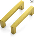 JOY DECOR 6 Pack Cabinet Handles, Gold Cabinet Pulls, 3-3/4 Inch Kitchen Closet Handles Square Drawer Pulls Stainless Steel Drawer Hardware, 96mm Hole Centers