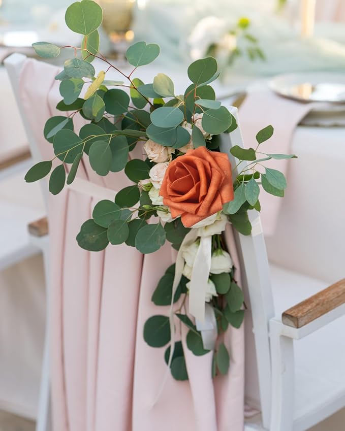 50PCS Burnt Orange Artificial Flowers Realistic Roses, Real Looking Fake Roses with Stem for DIY Wedding Bouquets Centerpieces Bridal Shower Party Home Romantic Decorations (Burnt Orange, 50pcs)