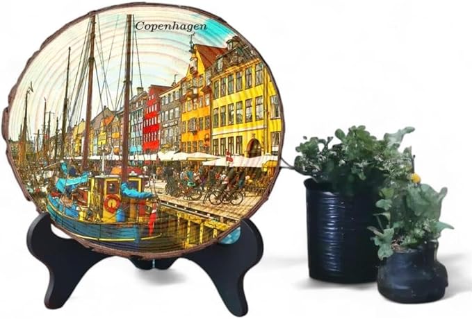 Copenhagen Denmark Souvenir – Nordic Wood Slice Plaque Gift Ideal for Scandinavian Design Lovers & Travel Collectors