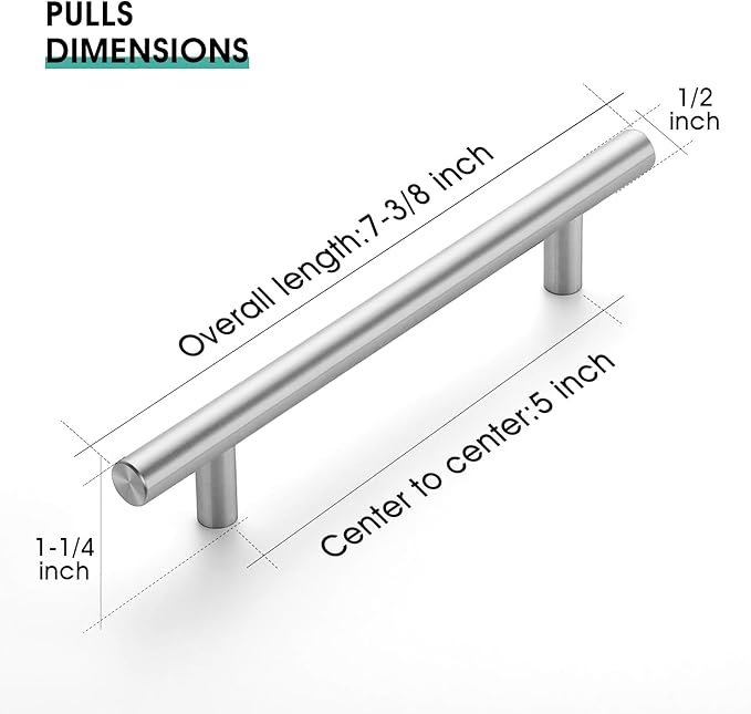 JOY DECOR 20 Pack 7.38 Inch Cabinet Pulls Kitchen Cabinet Handles with 5 Inch Hole Center Brushed Nickel Cabinet Hardware Stainless Steel Kitchen Drawer Pulls for Cabinets Cupboard, 128mm Hole Centers