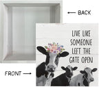 Inspirational Wood Signs, Wooden Box Sign Desk Decor, Cow Table Art, Plaque With Positive Saying, Farmhouse Tabletop, Country Style Home Decor, Live Like Someone Left the Gate Open